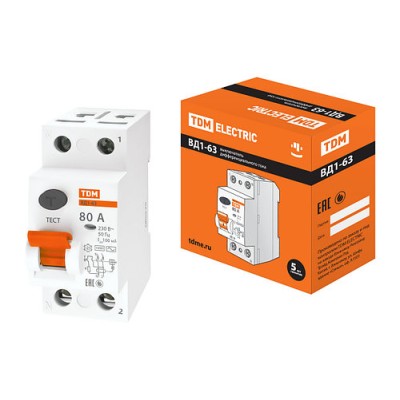 Устройство защитного отключения ВД1-63 2Р 80А 100мА TDM Устройство защитного отключения ВД1-63 2Р 80А 100мА TDM