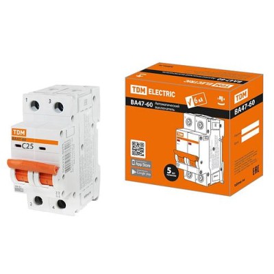 Авт. выкл. ВА47-60 2Р 25А 6кА х-ка С TDM Авт. выкл. ВА47-60 2Р 25А 6кА х-ка С TDM