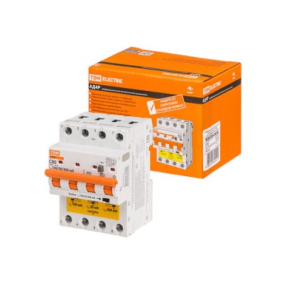 Дифференциальный автоматический выключательАД4P 4Р С80 30-100-300мА 6кА тип АС TDM Дифференциальный автоматический выключательАД4P 4Р С80 30-100-300мА 6кА тип АС TDM