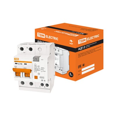 Диф.автомат АД12 2Р 16А 10мА TDM Диф.автомат АД12 2Р 16А 10мА TDM