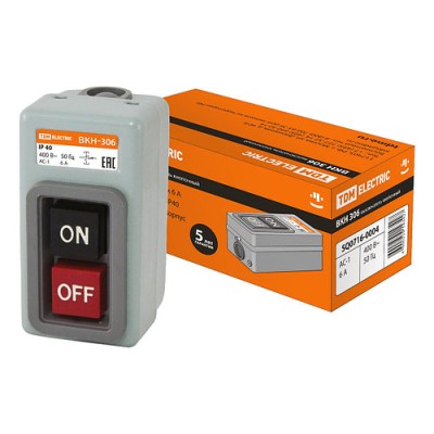 Выключатель кнопочный с блокировкой ВКН-306 3Р 6А 230/400В IP40 TDM Выключатель кнопочный с блокировкой ВКН-306 3Р 6А 230/400В IP40 TDM