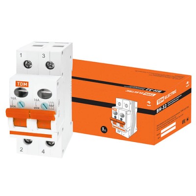 Выключатель нагрузки (мини-рубильник) ВН-32 2P 16A TDM Выключатель нагрузки (мини-рубильник) ВН-32 2P 16A TDM