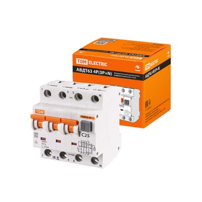 АВДТ 63 4P(3Р+N C25 30мА 6кА тип А - Автоматический Выключатель Дифференциального тока TDM АВДТ 63 4P(3Р+N C25 30мА 6кА тип А - Автоматический Выключатель Дифференциального тока TDM