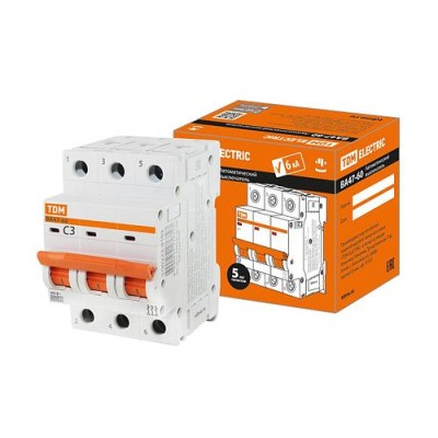 Авт. выкл. ВА47-60 3Р 3А 6кА х-ка С TDM Авт. выкл. ВА47-60 3Р 3А 6кА х-ка С TDM