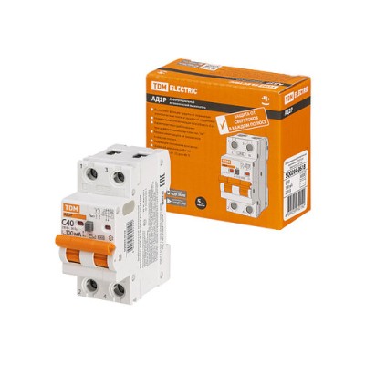 Дифференциальный автоматический выключатель АД2P 2Р С40 100мА 6кА тип АС TDM Дифференциальный автоматический выключатель АД2P 2Р С40 100мА 6кА тип АС TDM