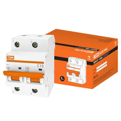 Авт. выкл. ВА47-100 2Р 10А 10кА х-ка С TDM Авт. выкл. ВА47-100 2Р 10А 10кА х-ка С TDM