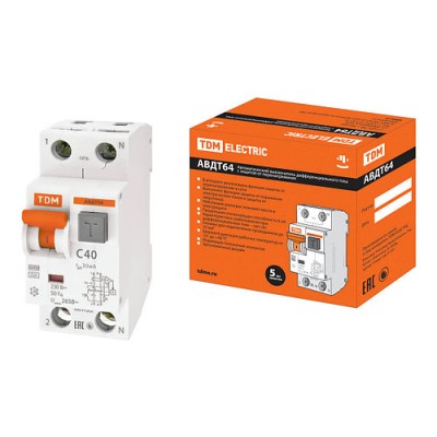 АВДТ 64 2Р(1Р+N) C40 30мА тип А защита 265В - Автоматический Выключатель Дифференциального тока TDM АВДТ 64 2Р(1Р+N) C40 30мА тип А защита 265В - Автоматический Выключатель Дифференциального тока TDM