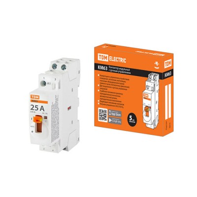 Контактор модульный с ручным управлением КМ63/2-25 2НО 230В АС TDM Контактор модульный с ручным управлением КМ63/2-25 2НО 230В АС TDM