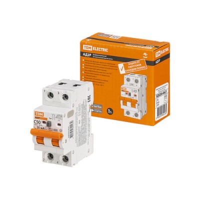Дифференциальный автоматический выключатель АД2P 2Р С50 30мА 6кА тип АС TDM Дифференциальный автоматический выключатель АД2P 2Р С50 30мА 6кА тип АС TDM
