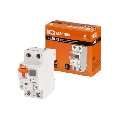 Автоматический Выключатель Дифференциального тока - АВДТ 32 B16 10мА TDM Автоматический Выключатель Дифференциального тока - АВДТ 32 B16 10мА TDM