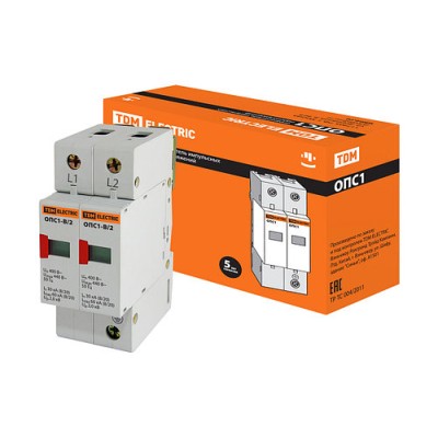 Разрядник ОПС1-B 2Р In=30kA Un=400B Im=60kA TDM Разрядник ОПС1-B 2Р In=30kA Un=400B Im=60kA TDM