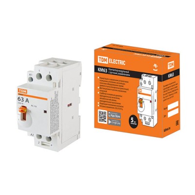 Контактор модульный с ручным управлением КМ63/2-63 2НО 230В АС TDM Контактор модульный с ручным управлением КМ63/2-63 2НО 230В АС TDM