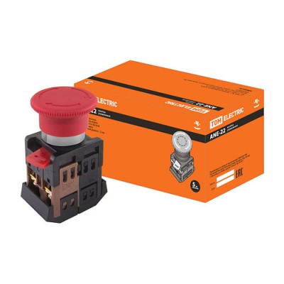 Кнопка AE-22 Грибок с фиксацией красный d22мм 230В 1з+1р TDM SQ0704-0018 Кнопка AE-22 Грибок с фиксацией красный d22мм 230В 1з+1р TDM SQ0704-0018