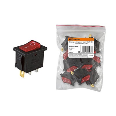 Клавишный переключатель YL-211-02 черный корпус красная клавиша 2 положения 1з SQ0703-0020 Клавишный переключатель YL-211-02 черный корпус красная клавиша 2 положения 1з SQ0703-0020