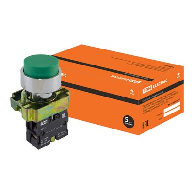 Кнопка SB2-BL31 с возвратом, 1НО, d22 мм, зеленая, IP40 TDM Кнопка SB2-BL31 с возвратом, 1НО, d22 мм, зеленая, IP40 TDM
