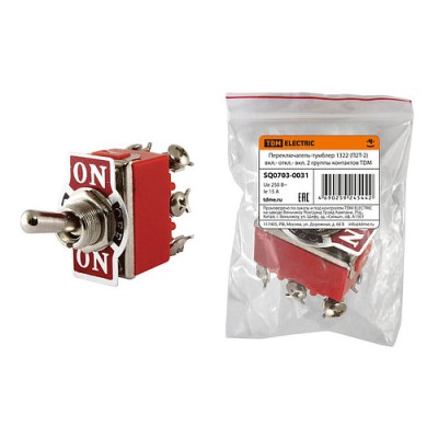 Переключатель-тумблер 1322 П2Т-2 вкл.- откл.- вкл. 2 группы контактов SQ0703-0031 Переключатель-тумблер 1322 П2Т-2 вкл.- откл.- вкл. 2 группы контактов SQ0703-0031