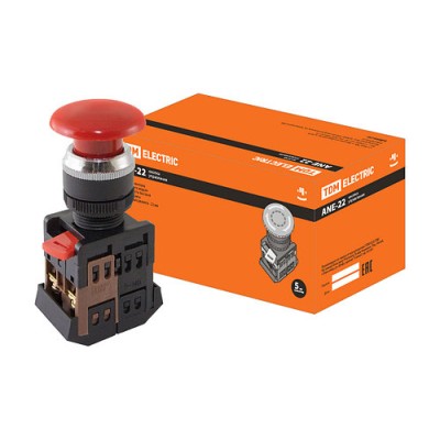 Кнопка ANE-22 Грибок с фикс.красный d22мм неон/240В 1з+1р SQ0704-0019 Кнопка ANE-22 Грибок с фикс.красный d22мм неон/240В 1з+1р SQ0704-0019