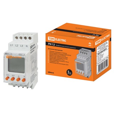Реле напряжения 3ф серии РН 12-3х400/230В (LCD-дисплей, 1нр+1нз-контакты) TDM Реле напряжения 3ф серии РН 12-3х400/230В (LCD-дисплей, 1нр+1нз-контакты) TDM