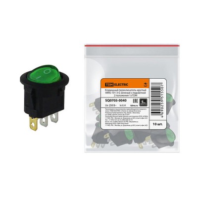 Клавишный переключатель круглый MIRS-101-3-G зеленый с подсветкой 2 положения 1з SQ0703-0040 Клавишный переключатель круглый MIRS-101-3-G зеленый с подсветкой 2 положения 1з SQ0703-0040