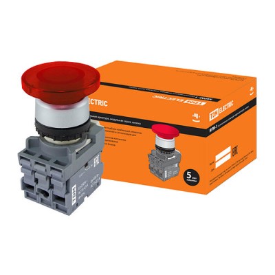 Кнопка грибовидная МРМ1-11R(LED) в сборе d40мм/24B 1з+1р красная TDM Кнопка грибовидная МРМ1-11R(LED) в сборе d40мм/24B 1з+1р красная TDM