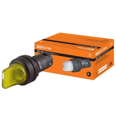 Переключатель на 2 положения SB7-CK2565 с фиксацией, 1НО+1НЗ, стандартная ручка, d22 мм, с подсветкой 220 В Переключатель на 2 положения SB7-CK2565 с фиксацией, 1НО+1НЗ, стандартная ручка, d22 мм, с подсветкой 220 В