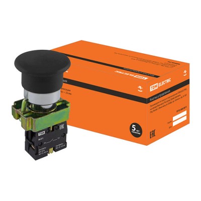 Кнопка грибовидная SB2-BС21 с возвратом, 1НО, d22 мм, черная, IP40 TDM Кнопка грибовидная SB2-BС21 с возвратом, 1НО, d22 мм, черная, IP40 TDM