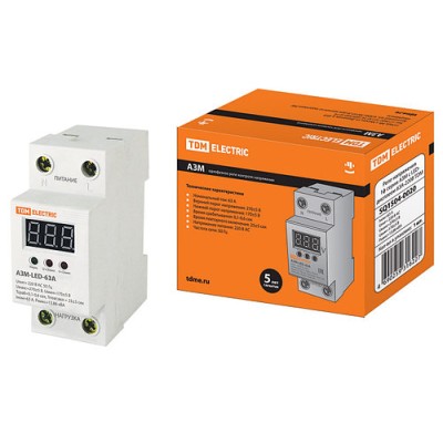 Реле напряжения 1ф серии АЗМ-LED с LED-дисплеем 63А-230В TDM Реле напряжения 1ф серии АЗМ-LED с LED-дисплеем 63А-230В TDM