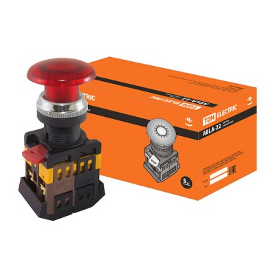 Кнопка AELA22 Грибок красный d22мм неон/240В 1з+1р SQ0704-0013 Кнопка AELA22 Грибок красный d22мм неон/240В 1з+1р SQ0704-0013