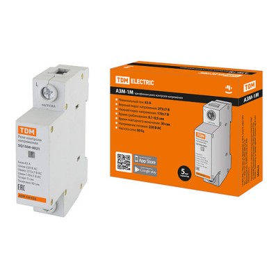Реле напряжения 1ф серии АЗМ-1М 1-модуль 63А-230В TDM Реле напряжения 1ф серии АЗМ-1М 1-модуль 63А-230В TDM