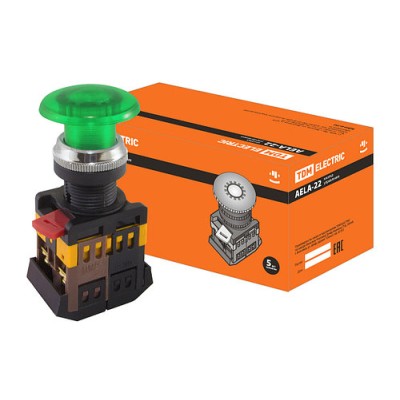 Кнопка AELA22 Грибок зеленый d22мм неон/240В 1з+1р SQ0704-0014 Кнопка AELA22 Грибок зеленый d22мм неон/240В 1з+1р SQ0704-0014