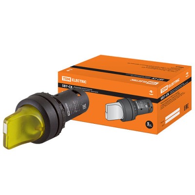 Переключатель на 2 положения с фиксацией SB7-CK2561-220V короткая ручка LED d22мм 1з желтый SQ0746-0057 Переключатель на 2 положения с фиксацией SB7-CK2561-220V короткая ручка LED d22мм 1з желтый SQ0746-0057