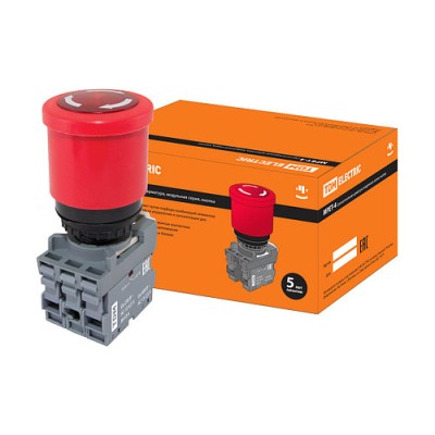 Кнопка грибовидная, возврат поворотом MPET4-10R в сборе d40мм 1з+1р красная SQ0747-0030 Кнопка грибовидная, возврат поворотом MPET4-10R в сборе d40мм 1з+1р красная SQ0747-0030