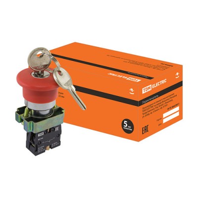 Кнопка BS142 Грибокс ключом красный d22мм 230В 1р SQ0704-0023 Кнопка BS142 Грибокс ключом красный d22мм 230В 1р SQ0704-0023