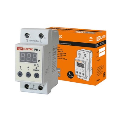 Реле напряжения 1ф РН 2 40А-220В (LED-дисплей) TDM Реле напряжения 1ф РН 2 40А-220В (LED-дисплей) TDM
