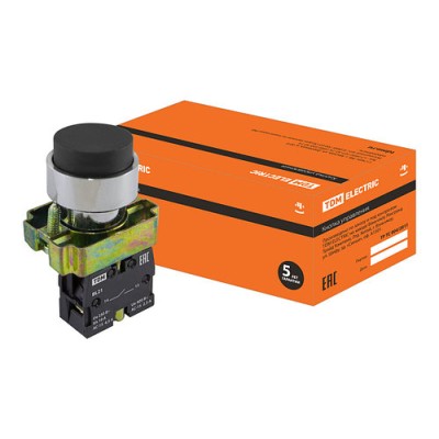 Кнопка SB2-BL21 с возвратом, 1НО, d22 мм, черная, IP40 TDM Кнопка SB2-BL21 с возвратом, 1НО, d22 мм, черная, IP40 TDM