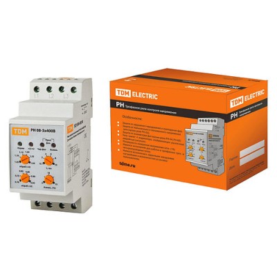 Реле напряжения 3ф (1 модуль) РН 08-3х400В-НЧПА (2х10А, 2р-контакты, 4 регул.: U>, U<, Т, Асимм) TDM Реле напряжения 3ф (1 модуль) РН 08-3х400В-НЧПА (2х10А, 2р-контакты, 4 регул.: U>, U<, Т, Асимм) TDM