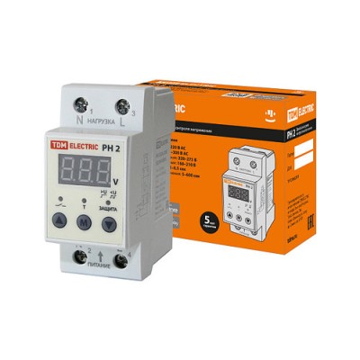 Реле напряжения 1ф РН 2 63А-220В (LED-дисплей) TDM Реле напряжения 1ф РН 2 63А-220В (LED-дисплей) TDM