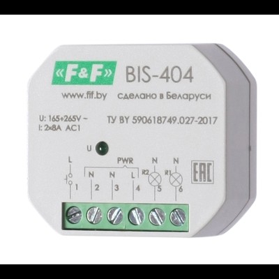 BIS-404 Управление двумя нагрузками, 2 способа управления, для установки в монтажную коробку O 60 мм EA01.005.006 BIS-404 Управление двумя нагрузками, 2 способа управления, для установки в монтажную коробку O 60 мм EA01.005.006