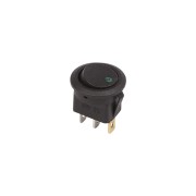 Выключатель клавишный круглый 12V 16А 3с ON-OFF черный с зеленой LED подсветкой RWB-215, MIRS-1 36-2583