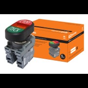 Кнопка двойная MPD4-11R зеленая/красная LED в сборе d22мм/220В ПУСК/СТОП линза красная SQ0747-0054