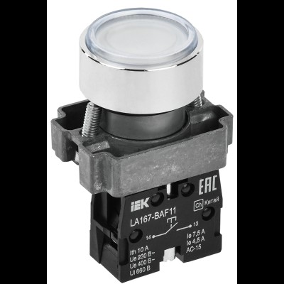 Кнопка LA167-BAF11 d=22мм 1з белая IEK BBT20-BAF11-1-22-67-K01 Кнопка LA167-BAF11 d=22мм 1з белая IEK BBT20-BAF11-1-22-67-K01