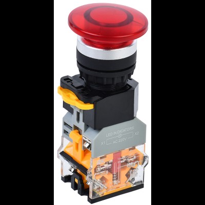 Кнопка D8-11MD "Грибок" d=22мм 1з+1р с подсвет. красная IEK BBG30-11MD-3-12-K04 Кнопка D8-11MD "Грибок" d=22мм 1з+1р с подсвет. красная IEK BBG30-11MD-3-12-K04