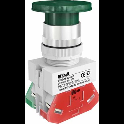 Выкл. кноп. грибок с фикс. AEAL 22 мм 1НО+1НЗ Цвет:ЗЕЛЕНЫЙ 220В ВK-22 25039DEK Выкл. кноп. грибок с фикс. AEAL 22 мм 1НО+1НЗ Цвет:ЗЕЛЕНЫЙ 220В ВK-22 25039DEK