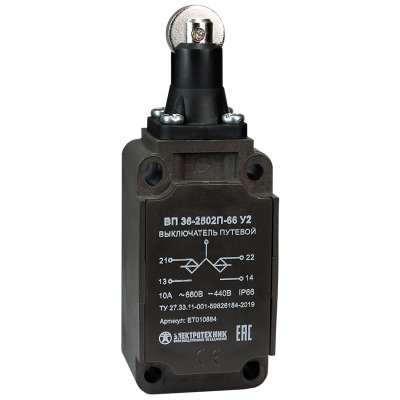 Выключатель ВП 36-2502П-66 У2, толкатель с роликом, 1з+1р, инерционный, 30х60 мм, без сальника, 3А, IP66, путевой (ЭТ) ET010884 Выключатель ВП 36-2502П-66 У2, толкатель с роликом, 1з+1р, инерционный, 30х60 мм, без сальника, 3А, IP66, путевой (ЭТ) ET010884