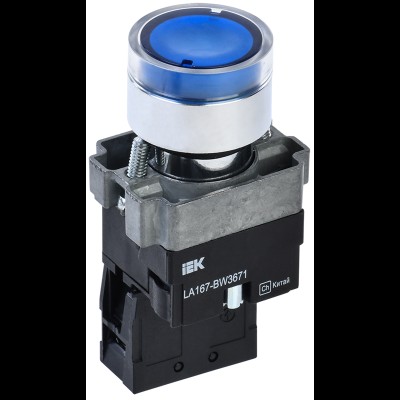 Кнопка LA167-BW3671 d=22мм RC 1з с подсвет. синяя IEK BBT20-BW3671-1-12-67-K07 Кнопка LA167-BW3671 d=22мм RC 1з с подсвет. синяя IEK BBT20-BW3671-1-12-67-K07