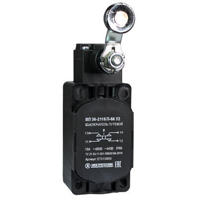 Выключатель ВП 36-2116П-66 У2, рычаг со стальным роликом, 1з+1р, безинерционный, 30х60 мм, без сальника, 3А, IP66, путевой (ЭТ) ET010885 Выключатель ВП 36-2116П-66 У2, рычаг со стальным роликом, 1з+1р, безинерционный, 30х60 мм, без сальника, 3А, IP66, путевой (ЭТ) ET010885