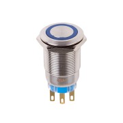 Кнопка антивандальная O19 12В Фикс 5с ON-OFF/OFF-ON подсв/синяя 36-3421