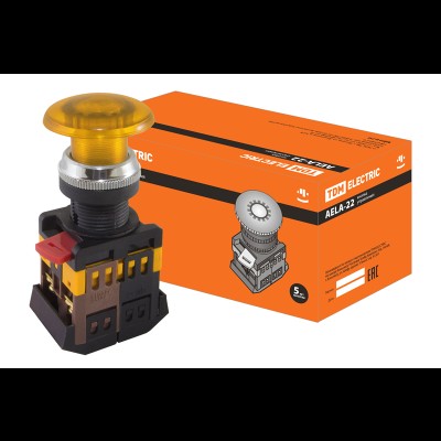 Кнопка AELA22 Грибокжелтый d22мм неон/230В 1з+1р SQ0704-0034 Кнопка AELA22 Грибокжелтый d22мм неон/230В 1з+1р SQ0704-0034