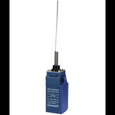 Выключатель ВП 24-2106П-65 У2, рычаг пружинный "кошачий ус", 1з+1р, безинерционный, 20 мм, без сальника, 3А, IP65, путевой (ЭТ) ET007219 Выключатель ВП 24-2106П-65 У2, рычаг пружинный "кошачий ус", 1з+1р, безинерционный, 20 мм, без сальника, 3А, IP65, путевой (ЭТ) ET007219