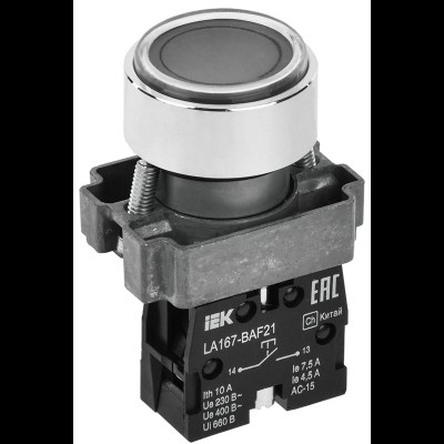 Кнопка LA167-BAF21 d=22мм 1з черная IEK BBT20-BAF21-1-22-67-K02 Кнопка LA167-BAF21 d=22мм 1з черная IEK BBT20-BAF21-1-22-67-K02